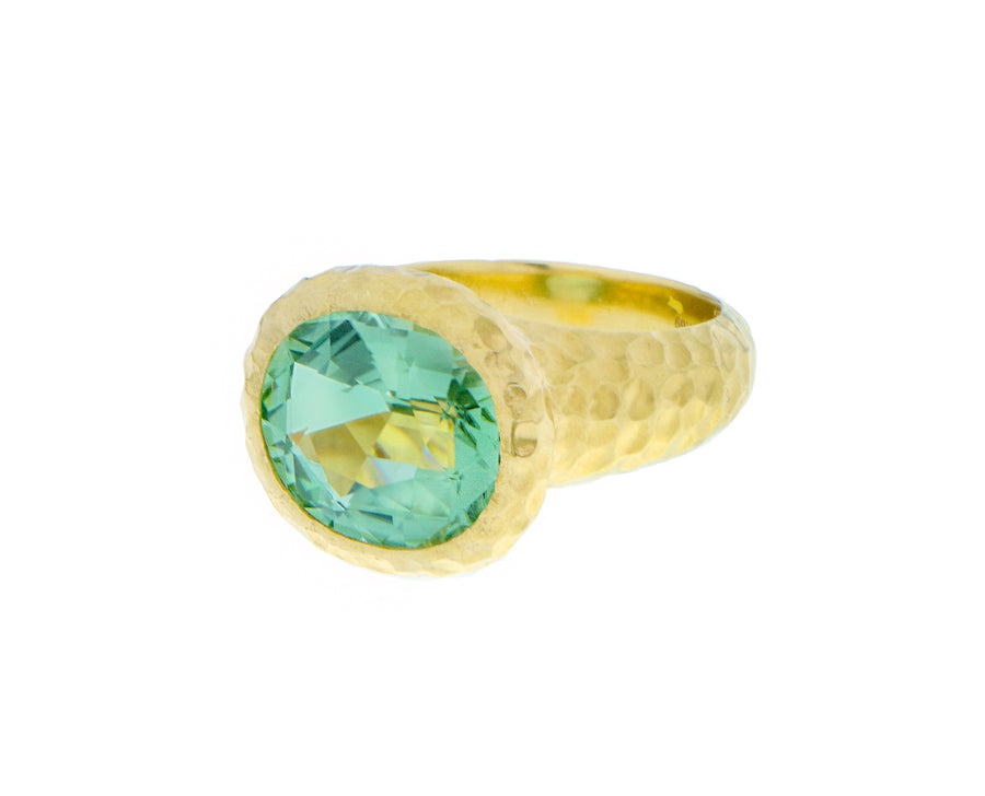 Yellow gold rings with peridot and tourmaline