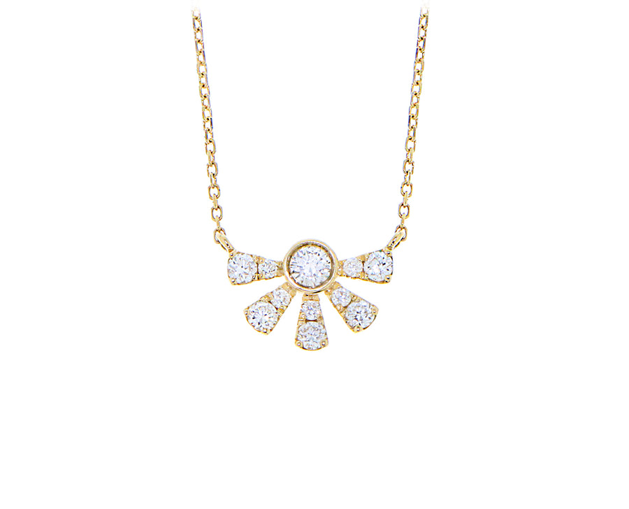 Yellow gold necklace with a diamond sun charm