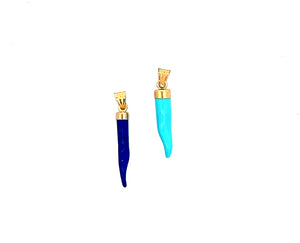 Yellow gold lapis, turquois or coral chili pendant