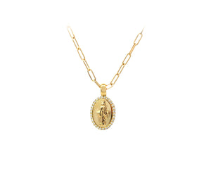 Yellow gold and diamond oval charm necklace