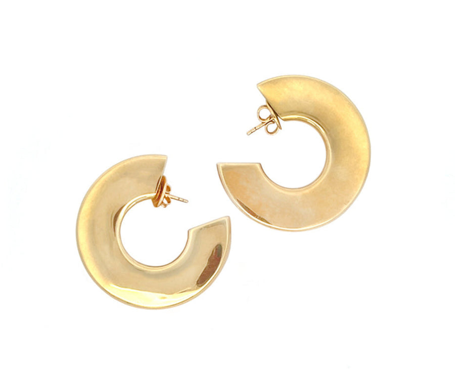 Yellow gold hoops with flat sides