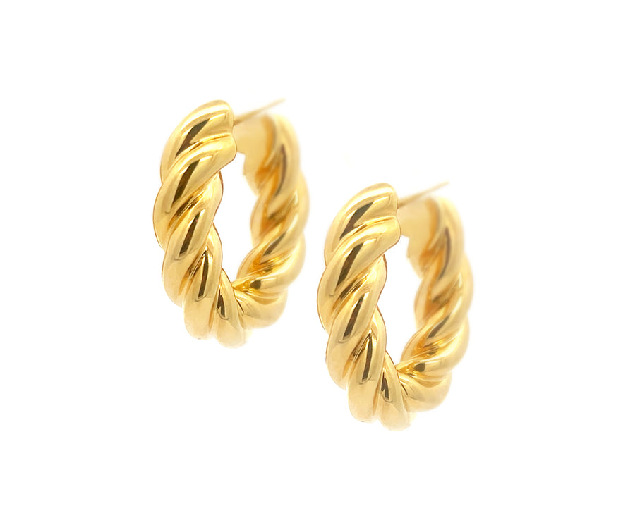 Yellow gold oval twisted earrings