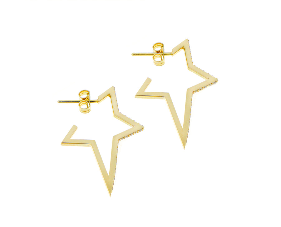 Yellow gold and diamond star earrings