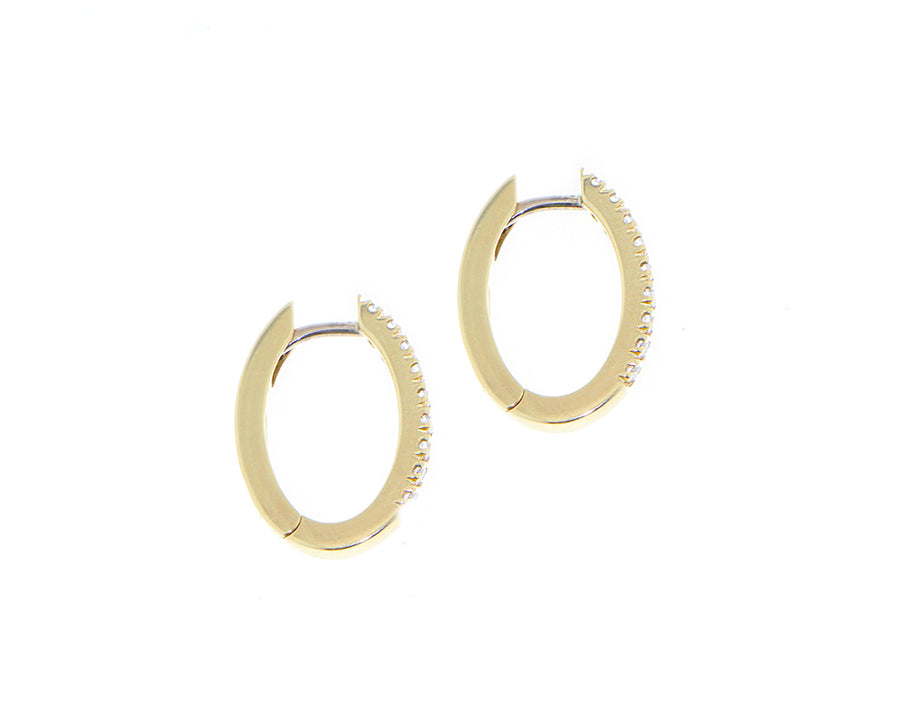 Yellow gold and diamond oval hoops