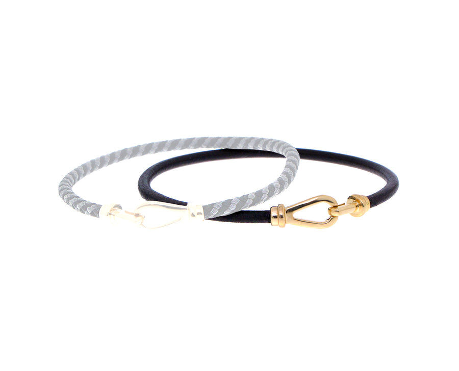 Leather or rope bracelet with a yellow gold closure