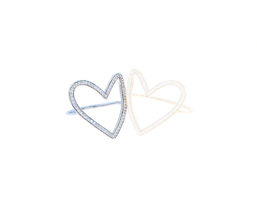 Yellow or white gold and diamond heart ring
