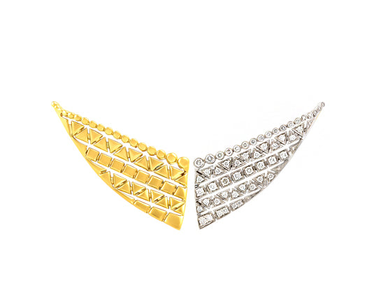 Diamond white and yellow gold wing earrings