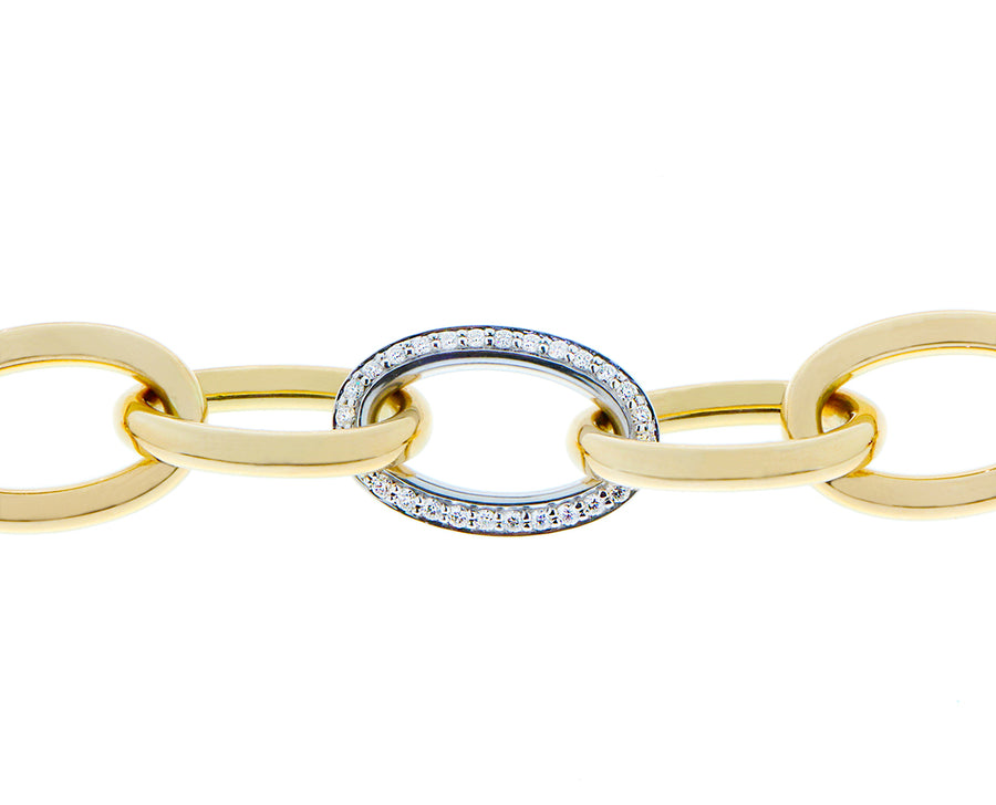 Yellow gold chain necklace with one white gold diamond link