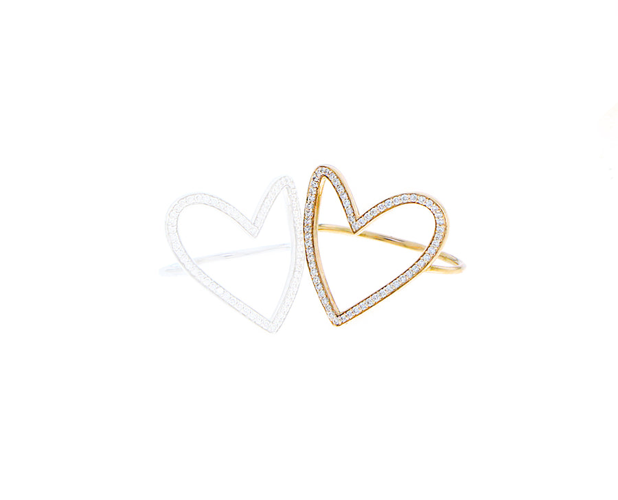 Yellow or white gold and diamond heart ring