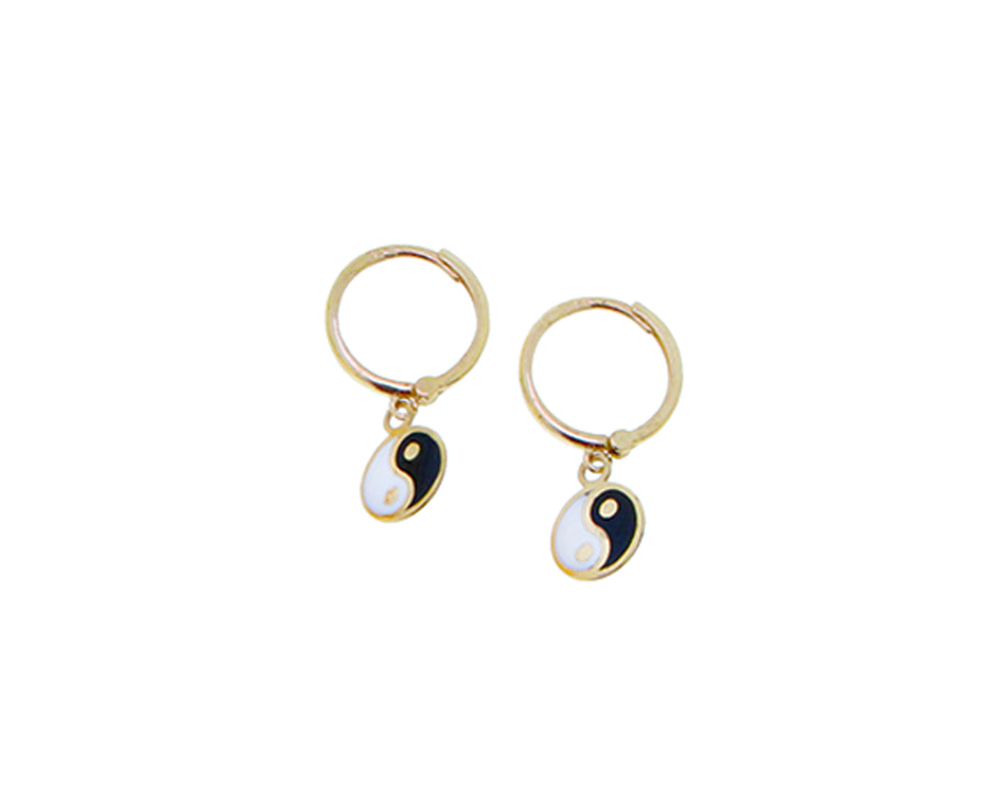 Tiny yellow gold hoops with charm pendants