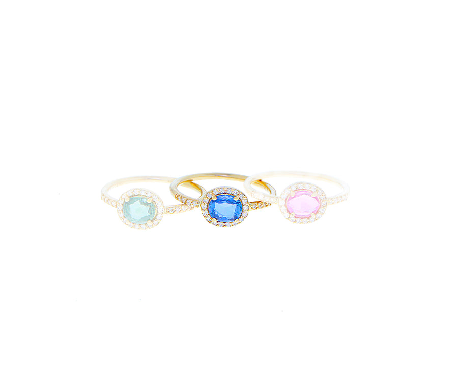 Yellow gold and diamond rings with sapphires