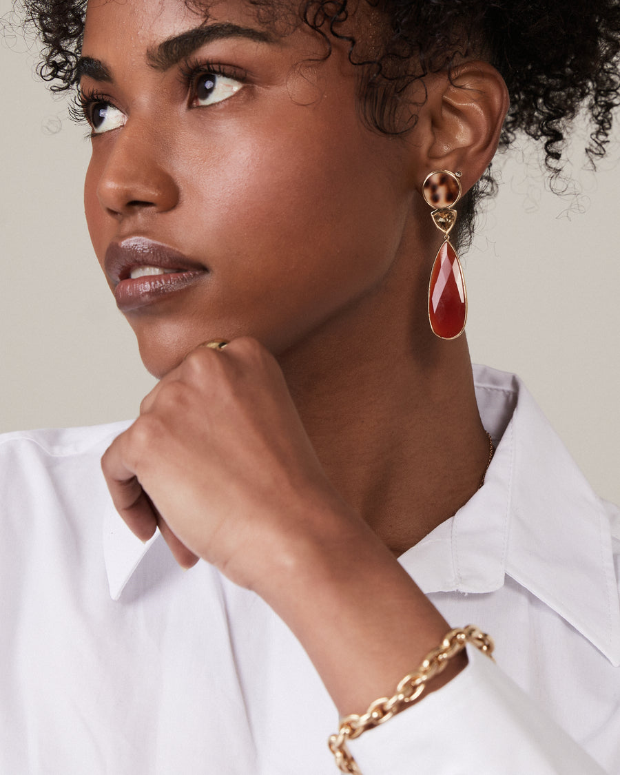 Carnelian drop earrings with shell and citrine