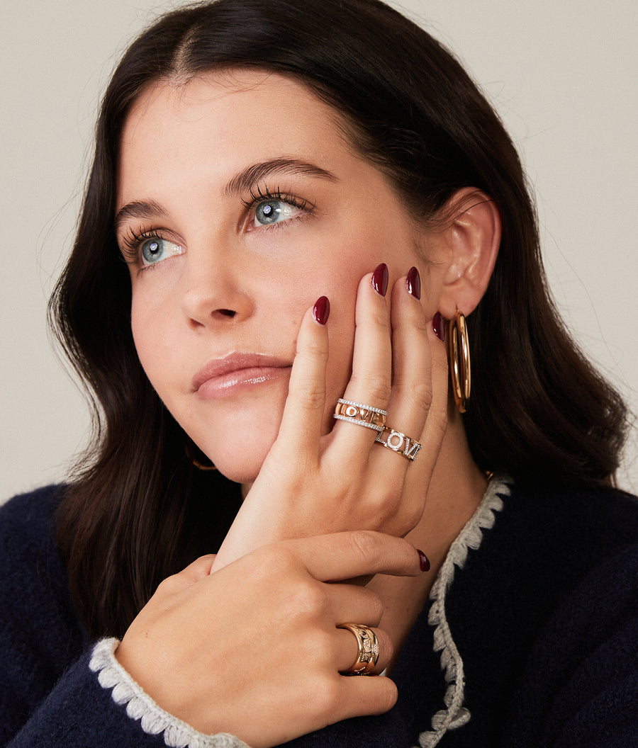 Yellow gold and diamond personalizable rings