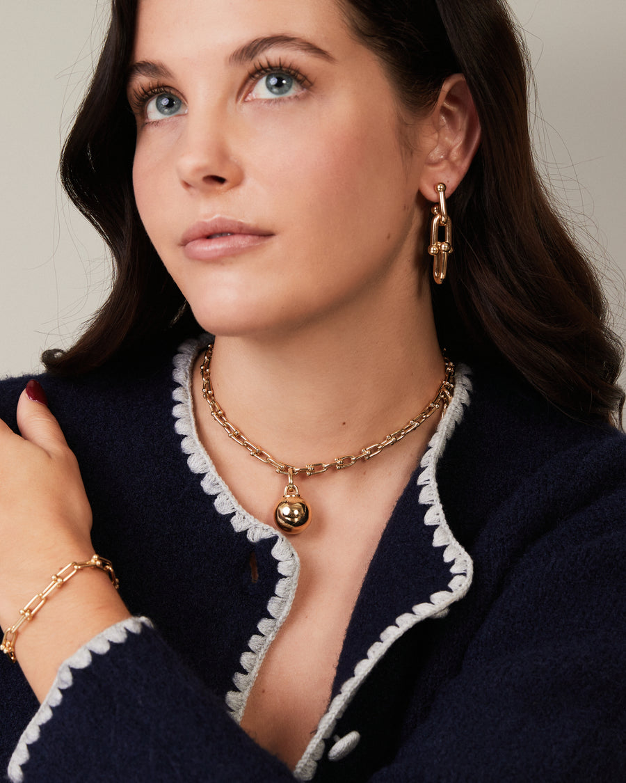 Yellow gold Tiffany necklace with detachable ball & lock charms