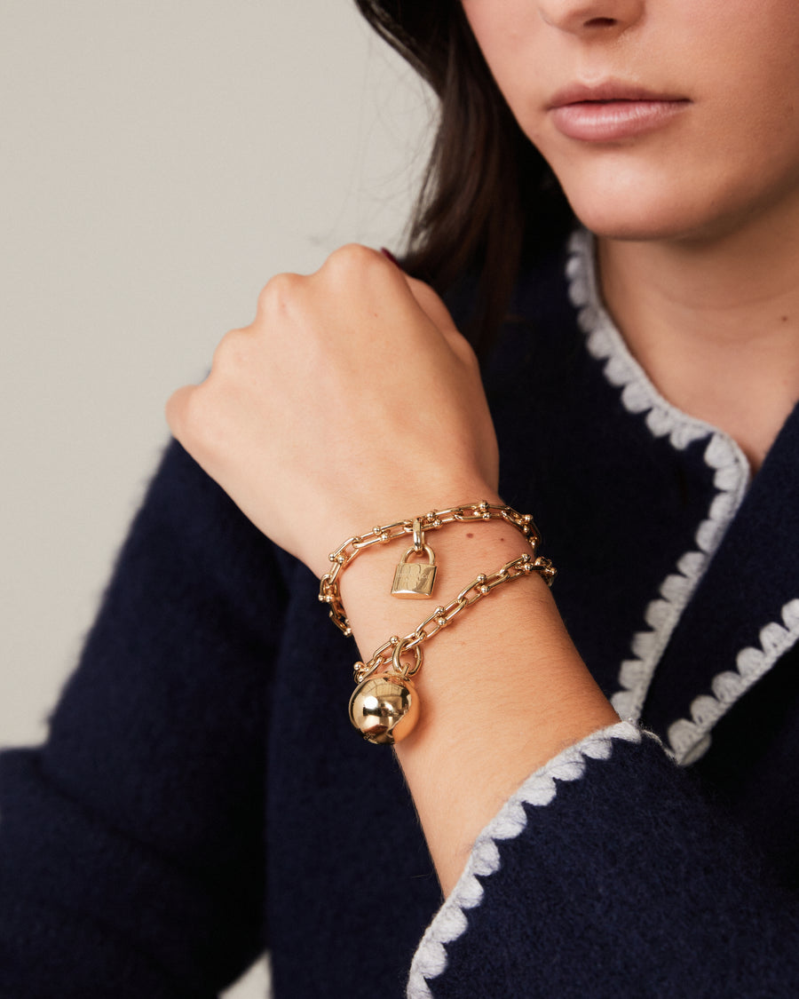 Yellow gold Tiffany necklace with detachable ball & lock charms