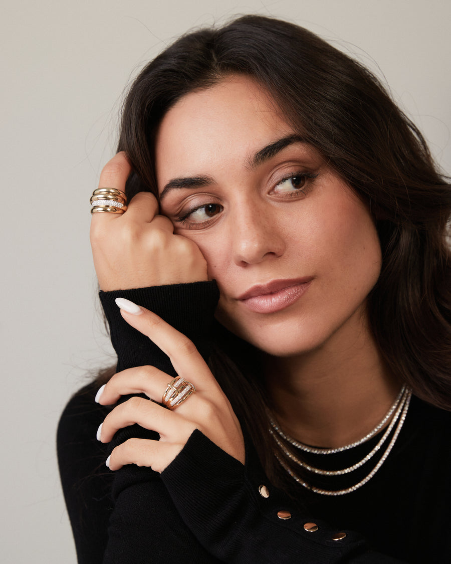 Yellow and white gold multi ring with diamonds