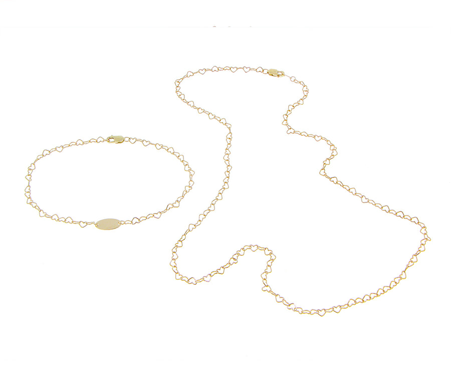 Yellow gold flat heart chain necklace