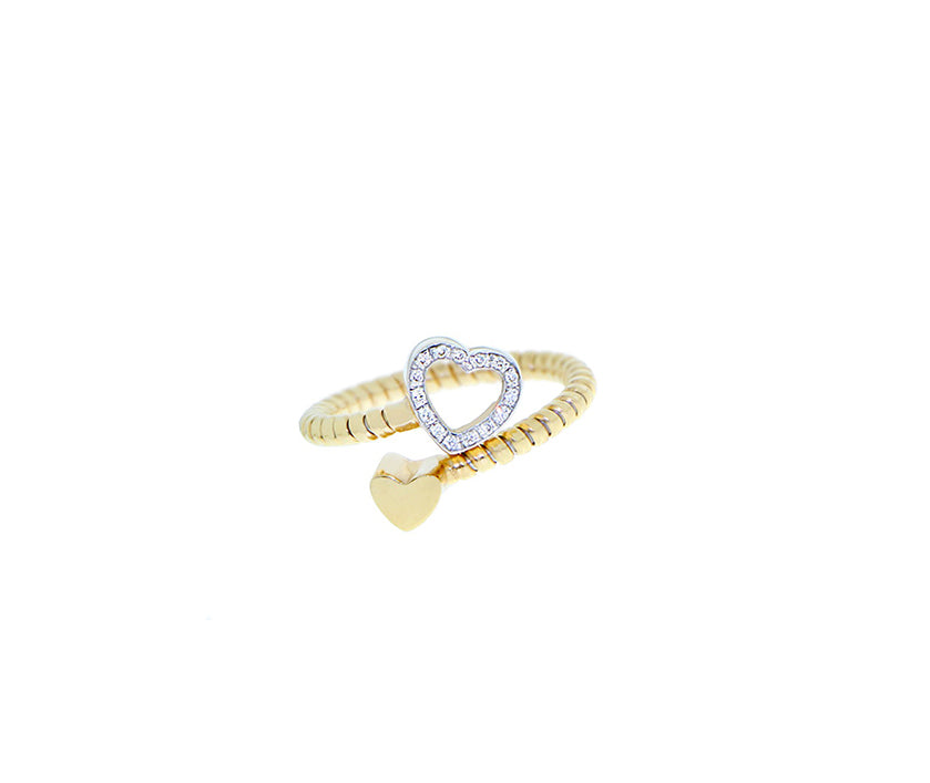 Yellow gold tubo ring with a diamond heart charm