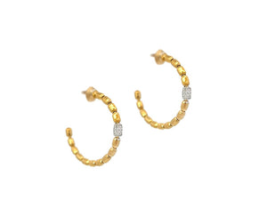 Yellow gold bead hoops with diamond