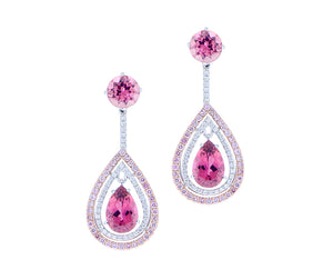 White and rose gold diamond and pink diamonds and pink tourmaline earrings