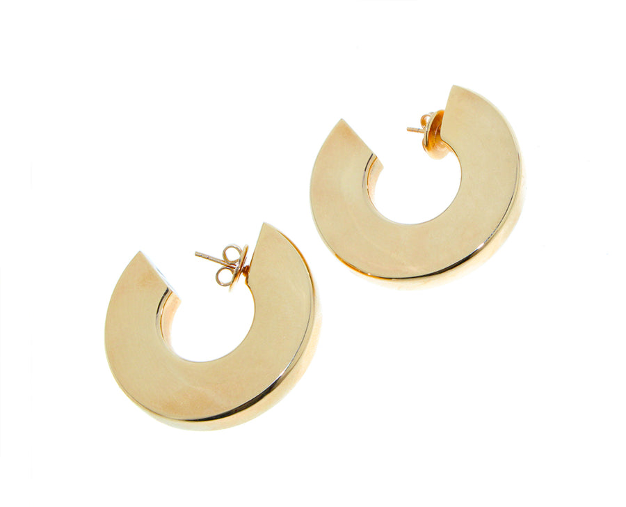 Yellow gold hoops with flat sides