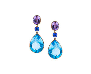 Amethyst earrings with tanzanite and blue topaz