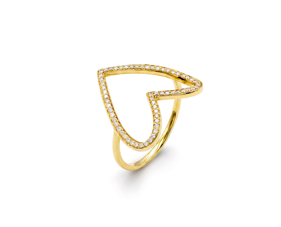 Yellow or white gold and diamond heart ring