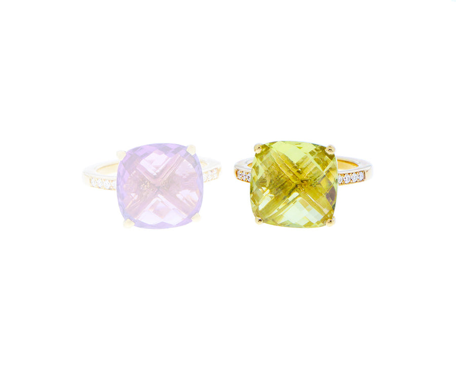 Yellow gold and diamond amethyst or lemon citrine ring