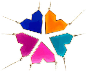 9K necklace with bright colored enamel hearts