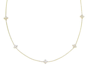 Yellow gold necklace with diamond flower charms