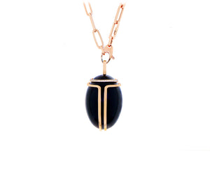 Rose gold and diamond cabochon cut onyx scarabee pendant