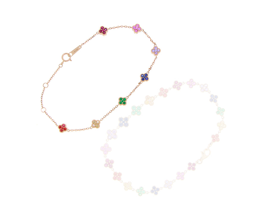 Rose gold bracelets with clovers of sapphires