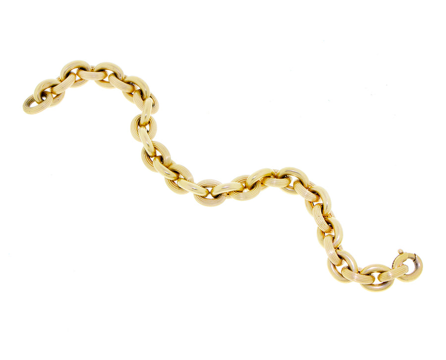 Yellow gold ribbed chain bracelet