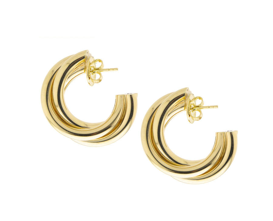 Yellow gold round twisted earrings