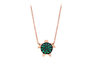 Pink gold necklace with turtle set with tsavorites