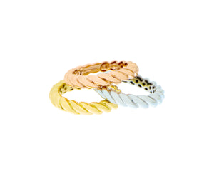 Yellow, rose and white gold twisted rings