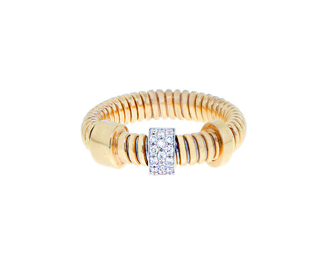Yellow gold tubo ring with a flexible diamond element
