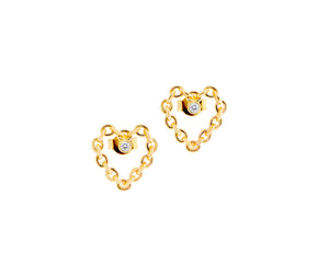 Kleine geelgouden kettinghartoorbellen met diamanten