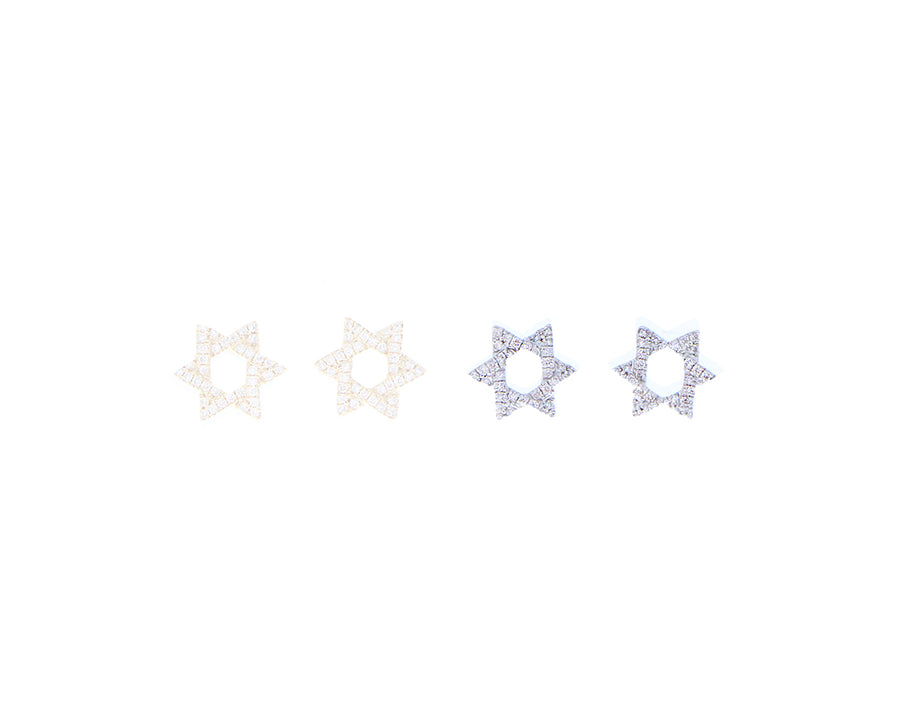 Yellow or white gold and diamond star earstuds