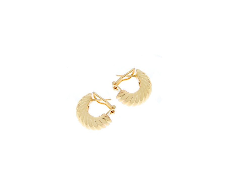 Yellow gold ribbed half hoops