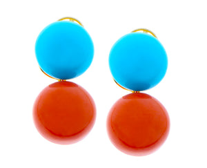 Coral and turquoise bouton earclips