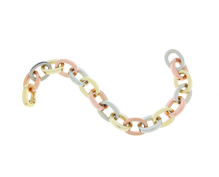 Rose, white and yellow gold chain bracelet