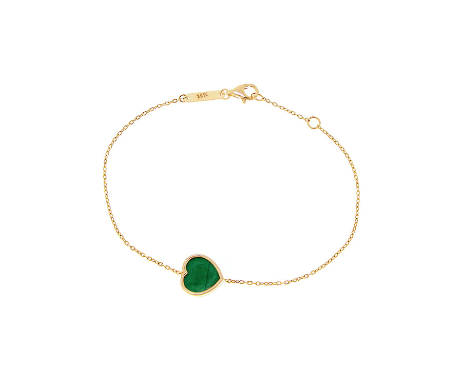 Yellow gold necklace with a malachite heart pendant