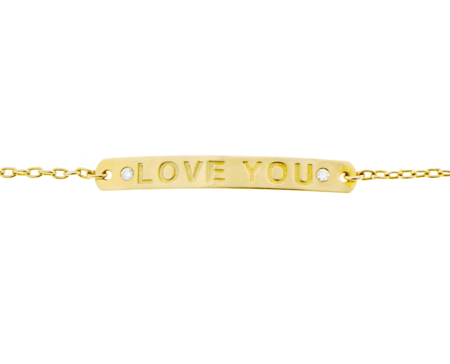 Geelgouden en diamanten armband met "LOVE YOU" gegraveerd