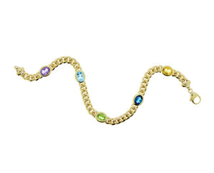 Yellow gold chain bracelet with a variety of colourful gems