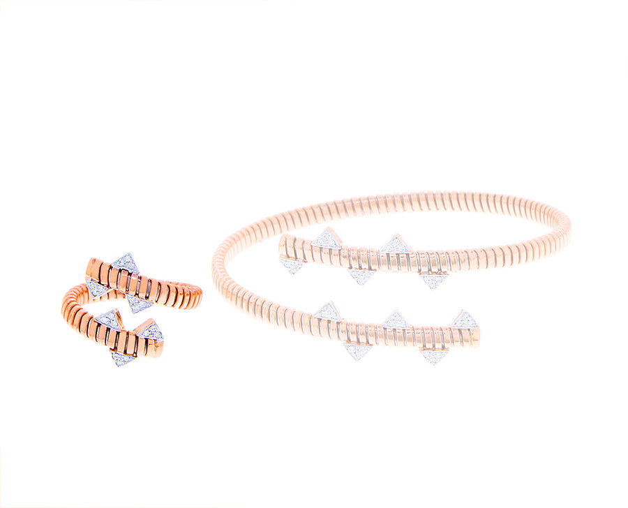 Rose gold tubo ring with diamond spikes