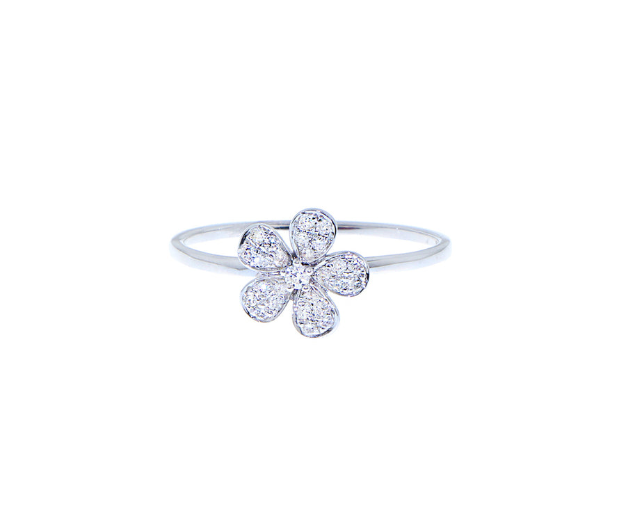 Rose or white gold diamond flower ring