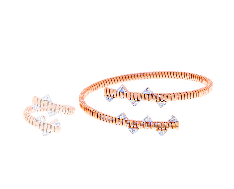 Rose gold tubo bracelet with diamond studs