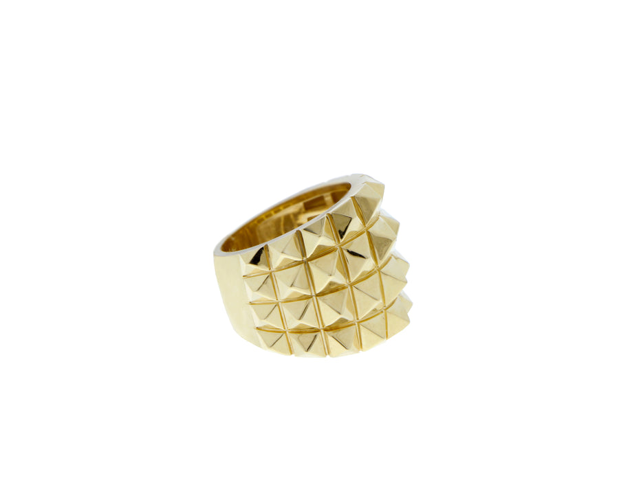 Yellow or rose gold ring with four rows of studs