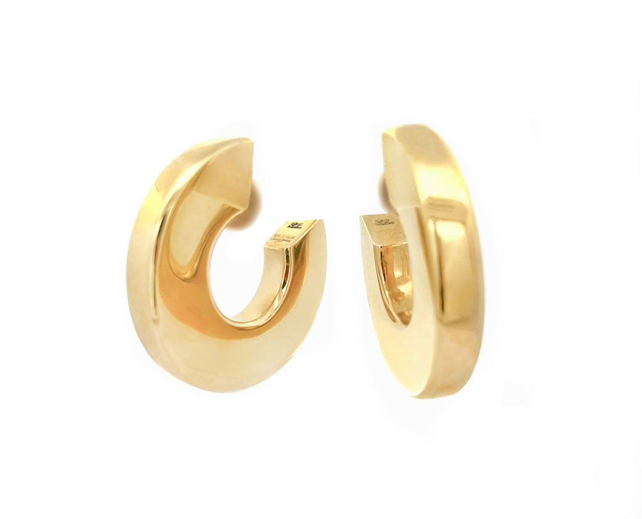 Yellow gold hoops with flat sides